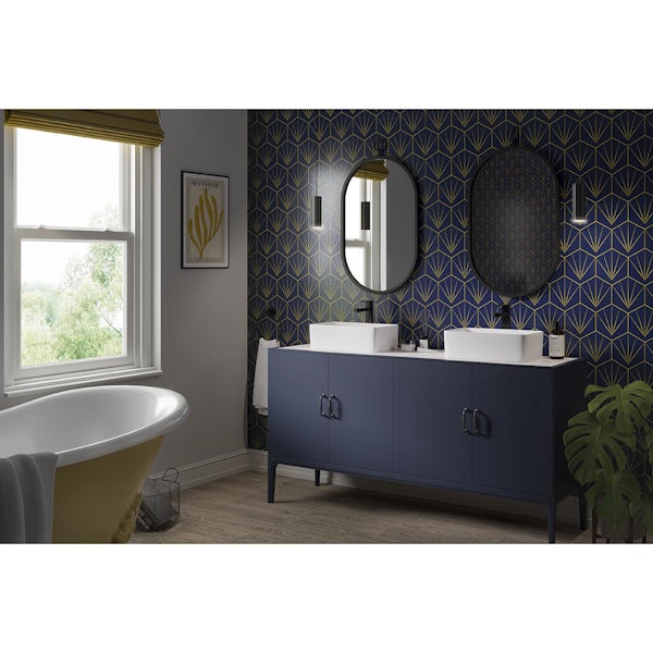 Showerwall acrylic deco tile navy and mustard