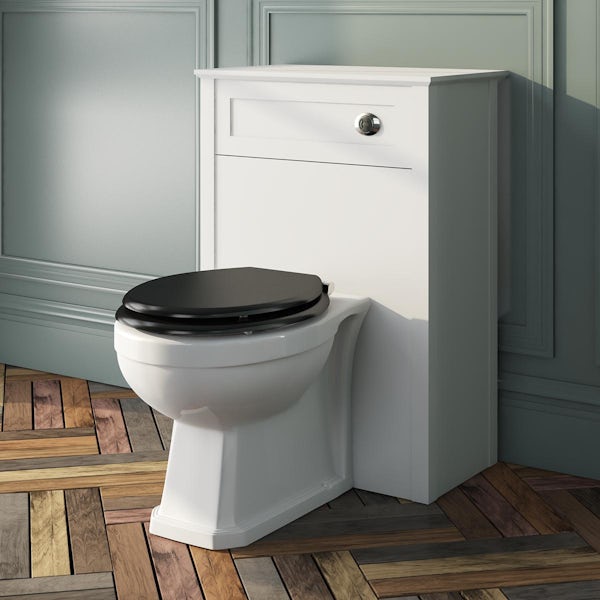 The Bath Co. Camberley back to wall toilet with black wooden soft close seat