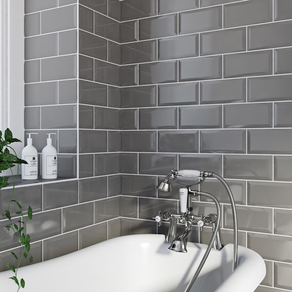 British Ceramic Tile Metro bevel grey gloss tile 100mm x 200mm