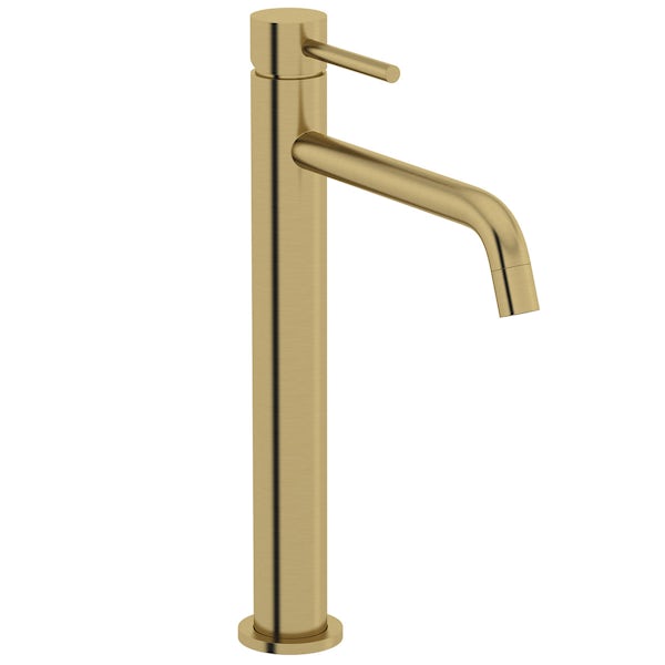 Mode Spencer round brushed brass high rise basin mixer tap