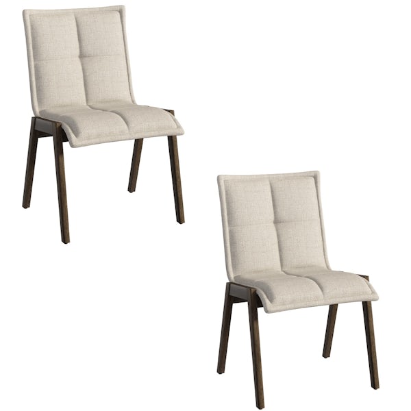 Hadley Walnut and Beige Pair of Dining Chairs