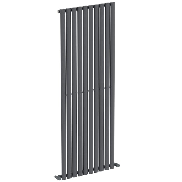 Mode Tate anthracite grey single vertical radiator 1600 x 600 with angled valves