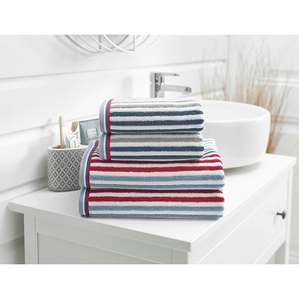 Deyongs Hannover striped 2 bath towel pack in denim