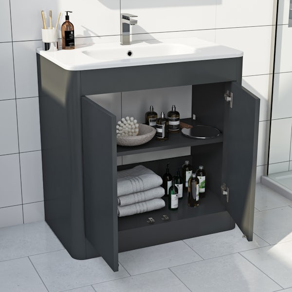 Mode Carter slate gloss grey floorstanding vanity unit and ceramic basin 800mm