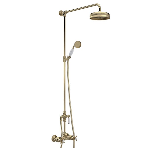 The Bath Co. Abingdon thermostatic trad bar valve kit with handset brushed brass