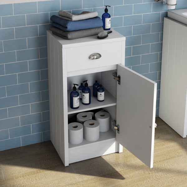 The Bath Co. Dulwich matt white floorstanding double vanity unit and basin with storage combination