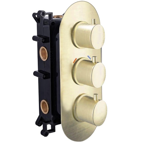 Mode brushed brass round triple thermostatic shower valve - 2 outlets