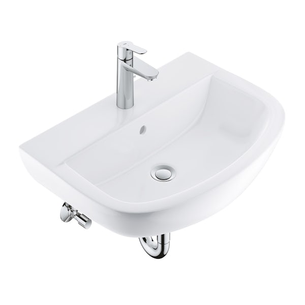 Grohe Bau Ceramic washbasin 55mm with medium BauEdge basin mixer tap