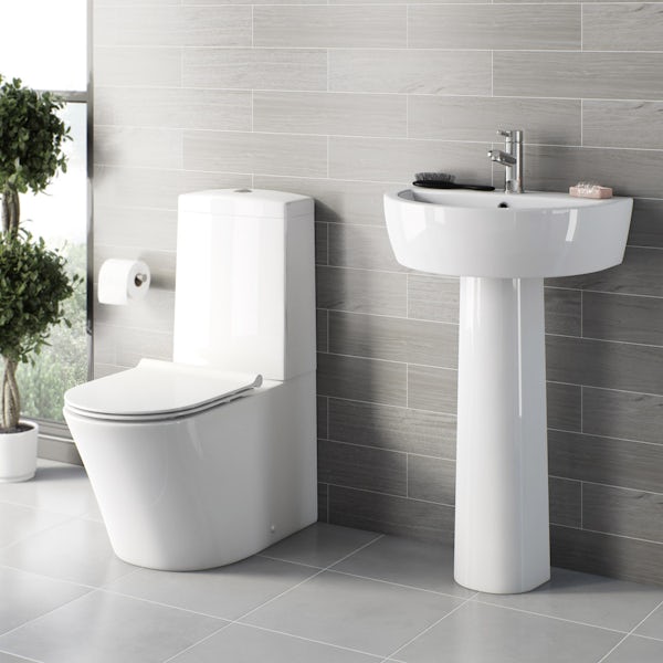 Mode Tate slimline close coupled toilet and full pedestal basin suite