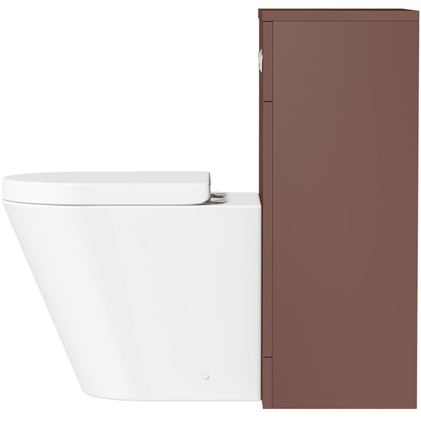 Orchard Lea tuscan red slimline back to wall unit 500mm and Contemporary back to wall toilet with seat