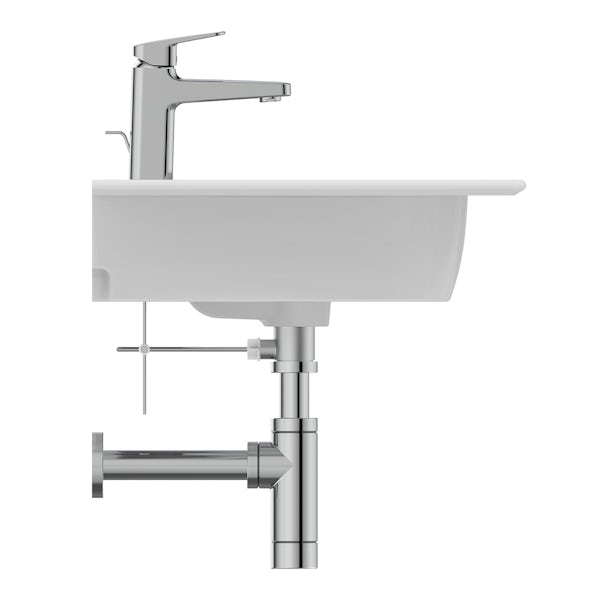 Ideal Standard i.life A 1 tap hole wall hung basin 640mm with chrome bottle trap and fixing kit