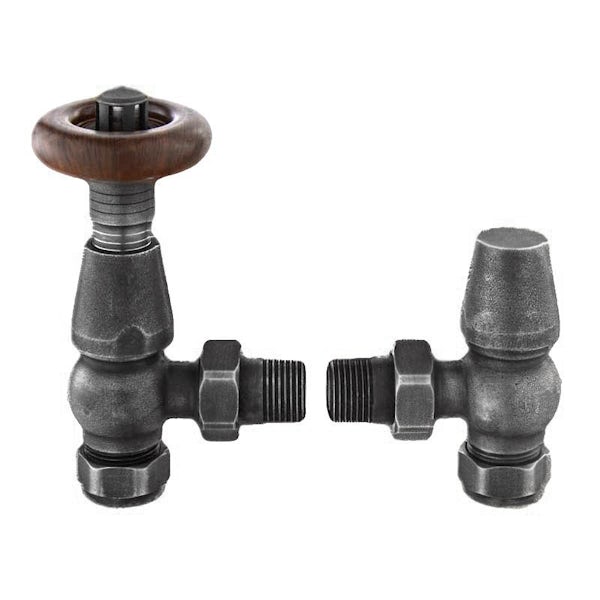 The Heating Co. Traditional thermostatic angled radiator valves with lockshield - antique pewter