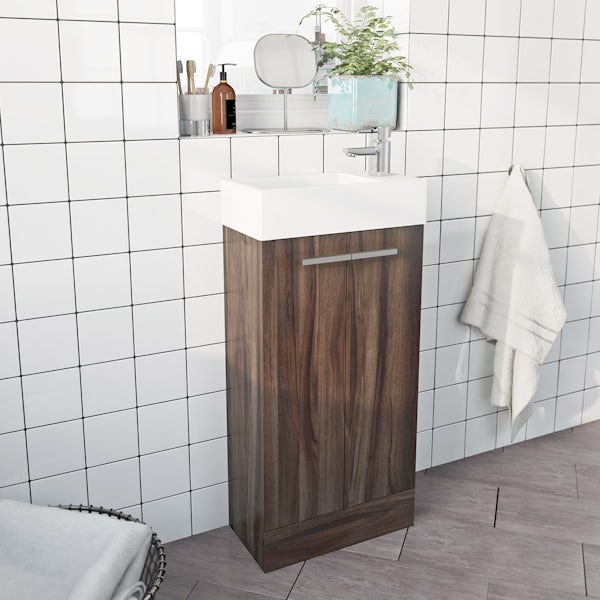 Clarity Compact walnut cloakroom unit with resin basin 410mm