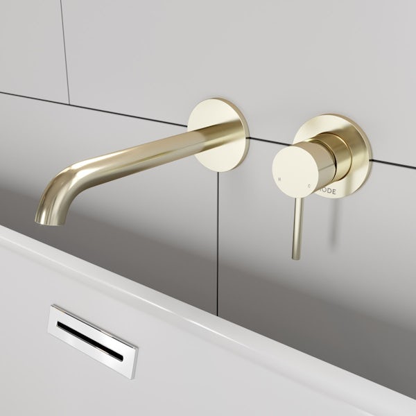 Mode Spencer round wall mounted gold bath mixer tap offer pack