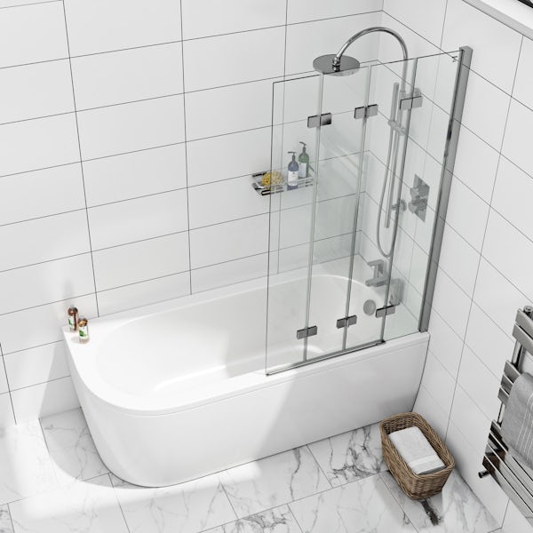 Orchard Elsdon right handed J shaped single ended shower bath with screen and bath mixer tap pack