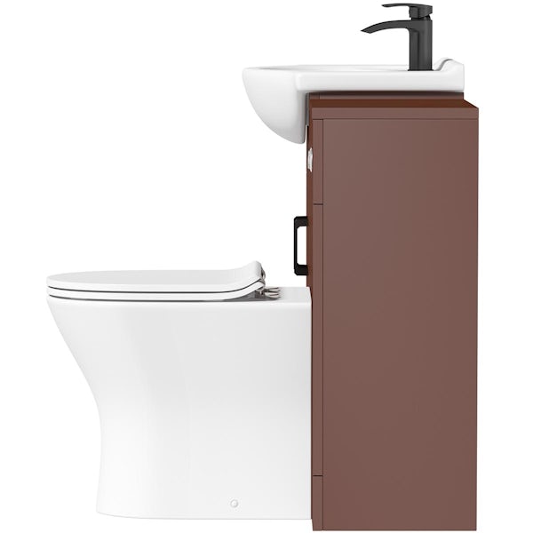 Orchard Lea tuscan red 1155mm combination with black handle and Derwent round back to wall toilet with seat