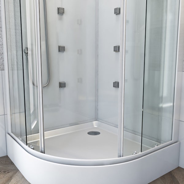 Mode quadrant white glass backed hydro massage shower cabin 900 x 900