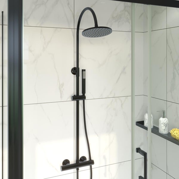 Orchard Derwent matt black round shower riser system