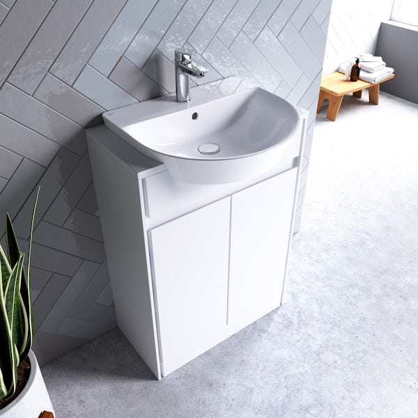 Ideal Standard Concept Air gloss and matt white wall hung vanity unit and recessed basin 600mm