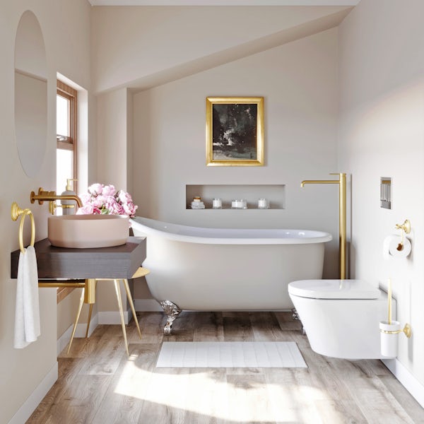 The Bath Co. traditional single ended bath suite with toilet and pink basin 1550 x 750