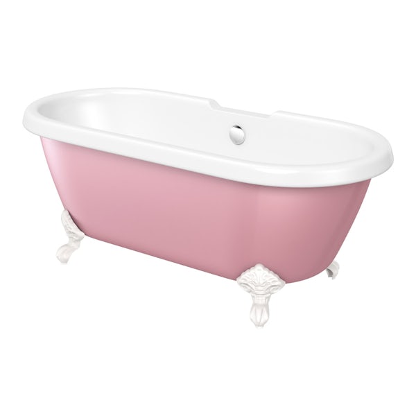 Angled shot of rose painted roll top bath