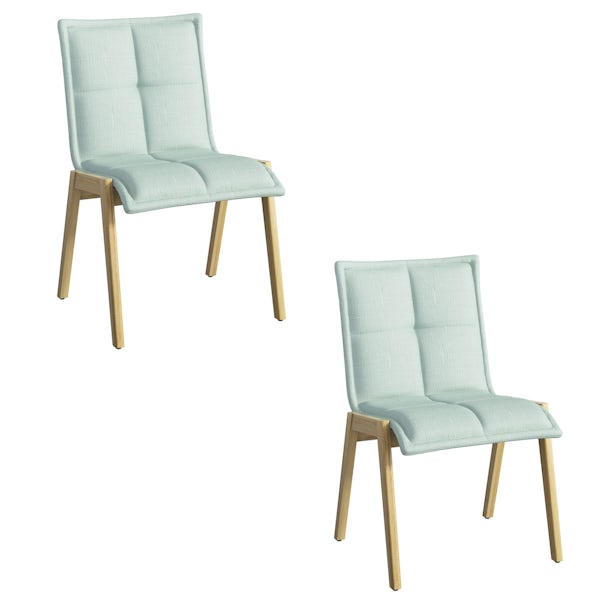 Hadley oak and light cyan pair of dining chairs