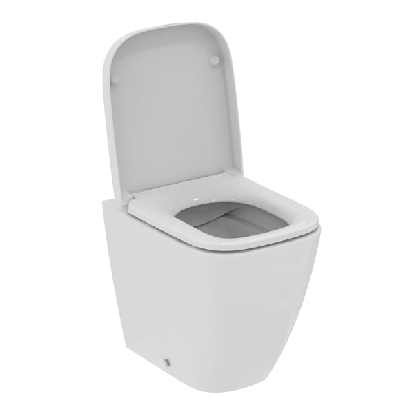 Ideal Standard i.life S compact back to wall toilet with slow close seat, Prosys cistern and Oleas chrome push plate