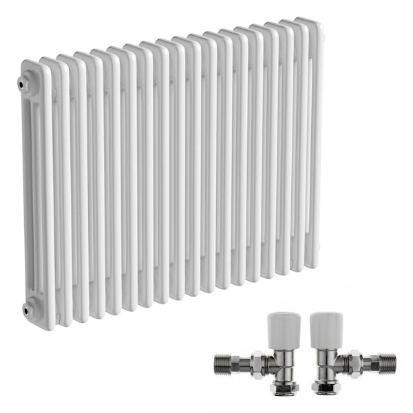 The Bath Co. Camberley white 3 column radiator 600 x 834 with angled valves