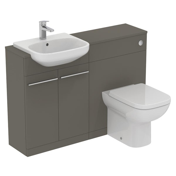 Ideal Standard i.life A quartz grey matt combination unit with back to wall toilet, concealed cistern and brushed chrome handles 1200mm