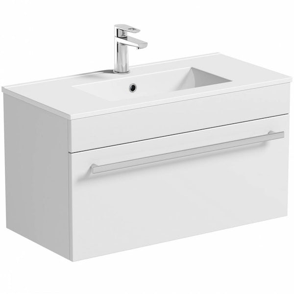 Odessa White Wall Hung 800 Drawer Unit & Inset Basin