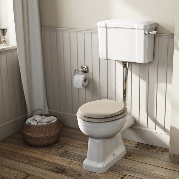The Bath Co. Camberley low level toilet with ivory soft close seat with pan connector