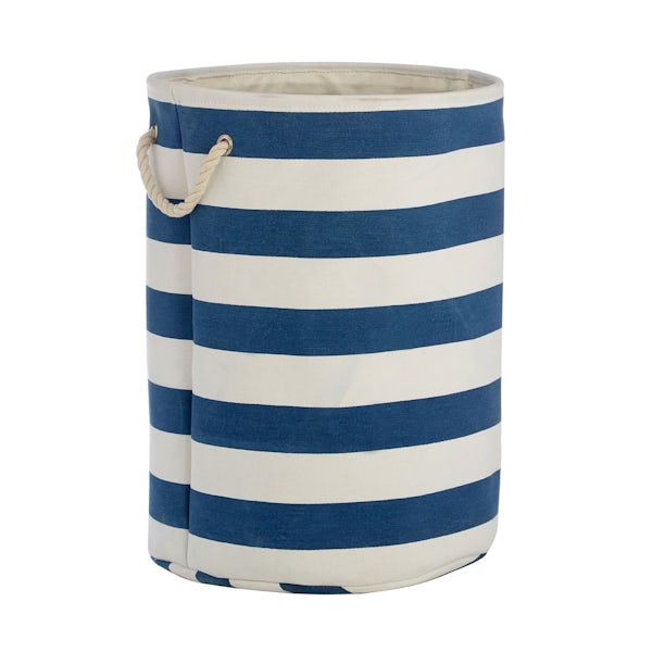 Accents Nautical stripe blue and white laundry hamper