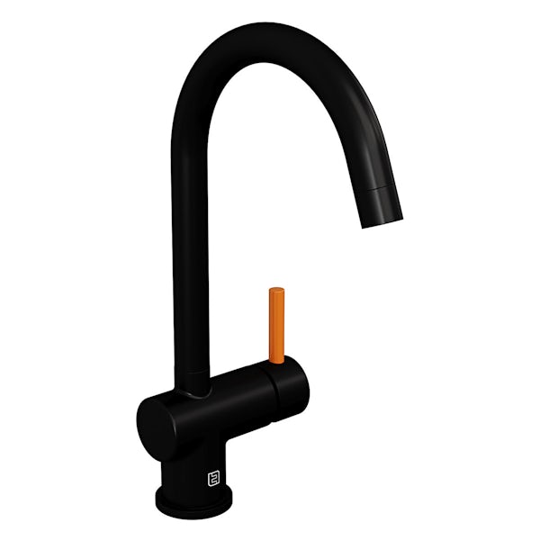 The Tap Factory Vibrance kitchen mixer tap with black and mustard finish