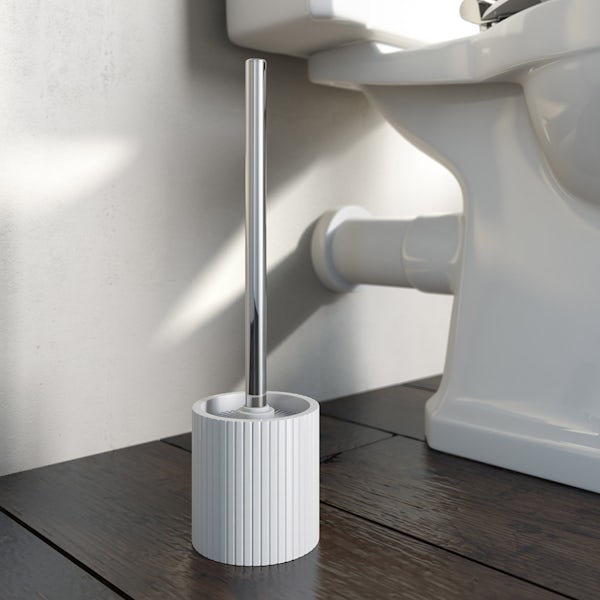 Accents white and chrome toilet brush holder