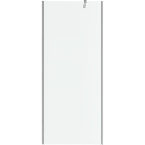 Mode 8mm wet room glass panel with overhead support bar and return panel