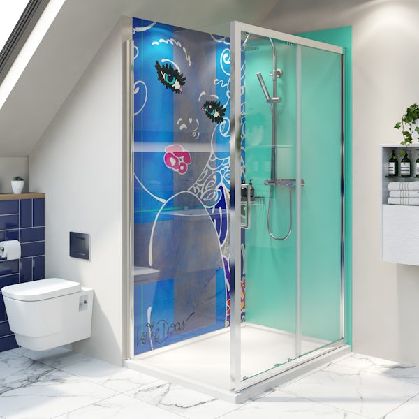 Louise Dear Coo..ee! Green acrylic shower wall panel pack with rectangular enclosure
