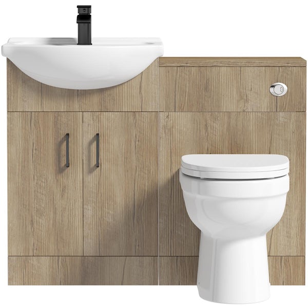 Orchard Lea oak 1060mm combination with black handle and Eden back to wall toilet with seat