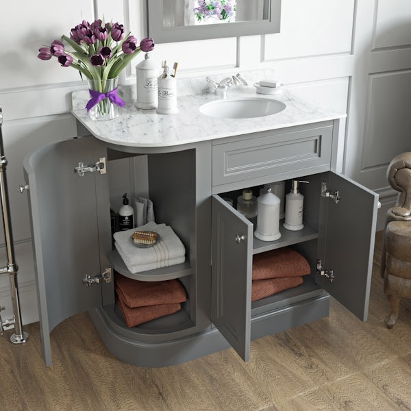 The Bath Co. Chartham slate matt grey left handed floorstanding vanity unit and white marble basin 900mm