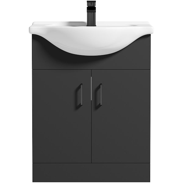 Orchard Lea soft black floorstanding vanity unit with black handle and ceramic basin 650mm