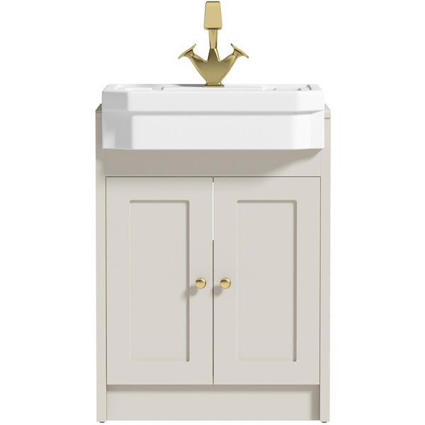 Orchard Dulwich stone ivory floorstanding vanity unit and Eton semi recessed basin 600mm - brushed brass