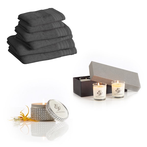 Supreme charcoal towel bale with diamante tin and gift box