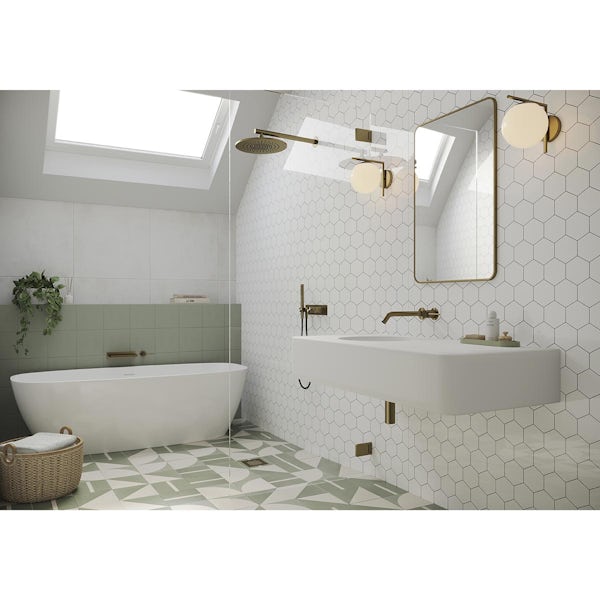 Showerwall Exclusive Custom White Hexagon acrylic shower wall panel