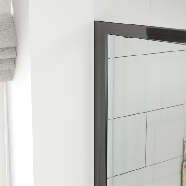 Mode 6mm black framed shower door bundle with white slate effect shower tray 1200 x 800