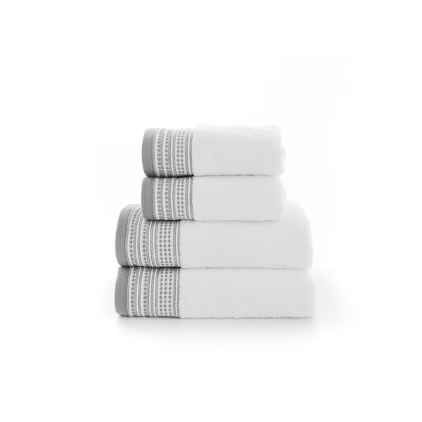 Deyongs Como patterned edge 4 piece towel bale in silver