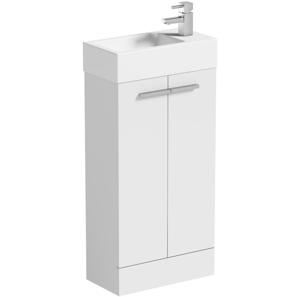 Clarity Compact white floorstanding vanity unit and basin 410mm with tap