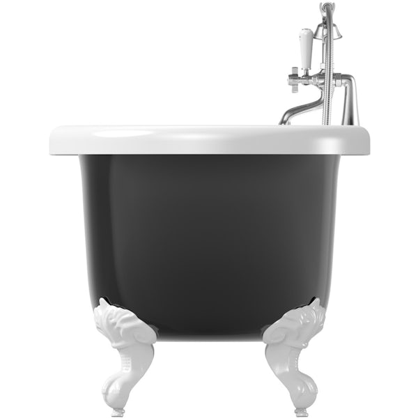 The Bath Co. Dulwich black roll top bath with white ball and claw feet offer pack
