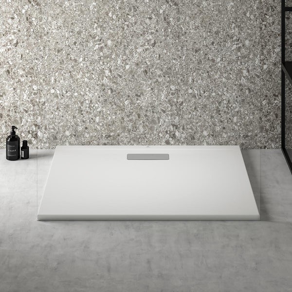 Ideal Standard Ultraflat 1000 x 800mm rectangular shower tray in silk white with waste