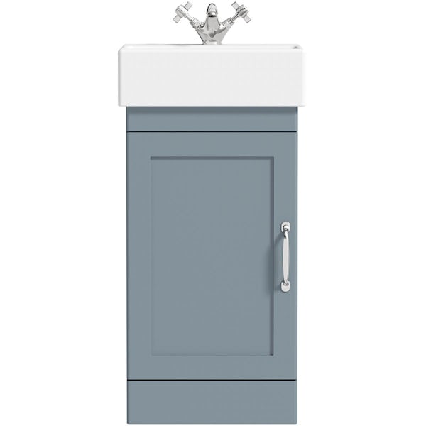 The Bath Co. Aylesford mineral blue floorstanding vanity unit and ceramic basin 400mm