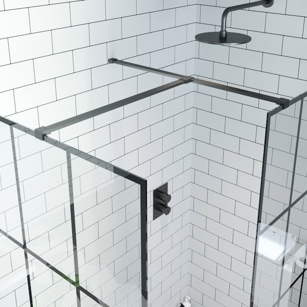 Mode 8mm black framed enclosure pack with walk in shower tray
