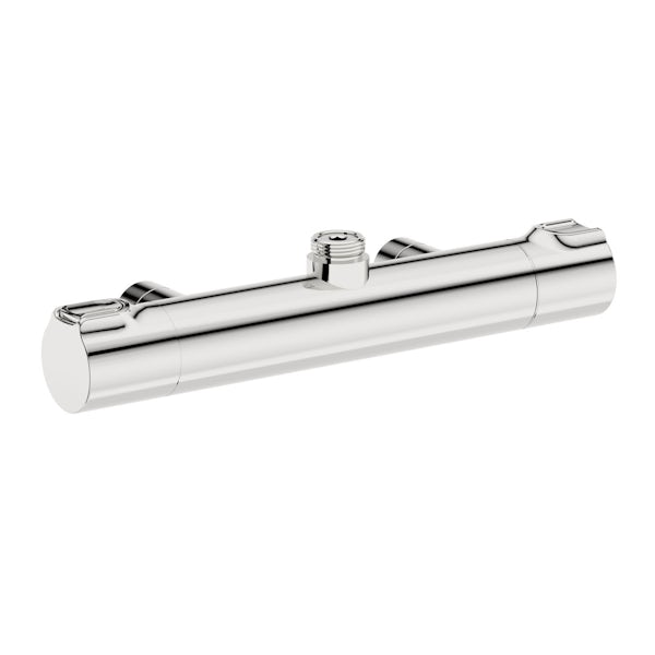 Cool touch thermostatic shower bar valve with top outlet